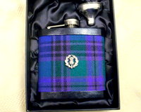 Your family or clan Tartan hip flask with thistle  Scottish gift made in Scotland  ideal for retirement,  birthday , or Fathers Day present