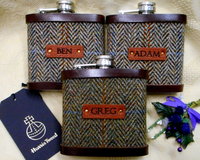 personalised-groomsmens-gifts-harris-tweed-hip-flasks-with-name