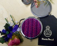 Cerise Pink Compact Mirror Kaona Harris Tweed, womens little gift for mother, sister, best friend ,  for handbag or pocket  made in Scotland by Tweed with a Twist