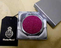 Bright pink Herringbone compact mirror Harris Tweed small gift for her,  birthday, mothers day , christmas  from Tweed with a Twist, Scotland