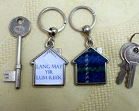 Scottish quote keyring, Harris Tweed key fob, housewarming gift or Wedding favour Lang may your lum reek, made in Scotland small gift