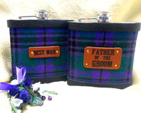 Your Wedding kilt tartan Hip Flasks  with standard leather labels for Best Man, Usher, Father of Bride or groomsmen, etc. .Scottish luxury gift