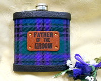 Your Wedding kilt tartan Hip Flasks  with standard leather labels for Best Man, Usher, Father of Bride or groomsmen, etc. .Scottish luxury gift