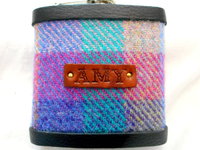 Personalised Monogrammed Harris Tweed hip flask with 1-3 initials Scottish luxury gift for Christmas , birthday, Fathers Day or retirement choose any tweed