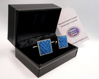 Blue Harris Tweed cuff links made in Scotland mens accessories, groomsmans wedding square cufflinks , Christmas gift for him traditional herringbone fabric