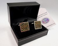 Olive green Harris Tweed cuff links herringbone weave, Scottish gift for men made in Scotland