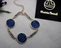 Blue Harris Tweed bracelet celtic knot bangle made in Scotland womens or bridesmaid jewellery,  mothers day  Christmas or birthday gift