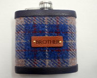 Gift for Brother Harris Tweed hip flask , Scottish luxury gift for Christmas , birthday with real leather label choose any tweed