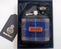 Gift for Brother Harris Tweed hip flask , Scottish luxury gift for Christmas , birthday with real leather label choose any tweed