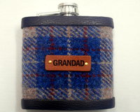 Gift for Grandad Harris Tweed hip flask  for Christmas , birthday Scottish luxury gift for him with real leather label choose any tweed