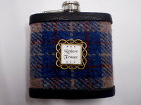 Personalised Harris Tweed hip flask with name in celtic setting, Scottish luxury gift for Christmas , unique gift for birthday, retirement , monogrammed flask