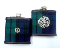 Black Watch Tartan hip flask with pewter thistle Scottish gift for men made in scotland retirement,  best man, groomsman , father's day present