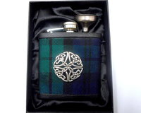 Black Watch Tartan hip flask with Cetic Knot Scottish gift for men made in scotland retirement,  best man, groomsman , father's day present