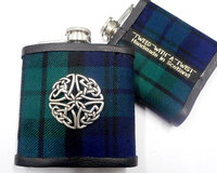 Black Watch Tartan hip flask with Cetic Knot Scottish gift for men made in scotland retirement,  best man, groomsman , father's day present