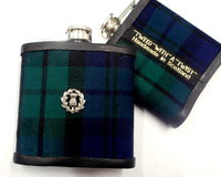 Black Watch Tartan hip flask with pewter thistle Scottish gift for men made in scotland retirement,  best man, groomsman , father's day present