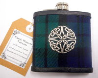 Black Watch Tartan hip flask with Cetic Knot Scottish gift for men made in scotland retirement,  best man, groomsman , father's day present