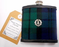 Black Watch Tartan hip flask with pewter thistle Scottish gift for men made in scotland retirement,  best man, groomsman , father's day present