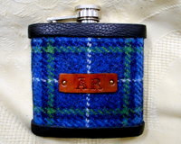 Personalised Monogrammed Harris Tweed hip flask with 1-3 initials Scottish luxury gift for Christmas , birthday, Fathers Day or retirement choose any tweed