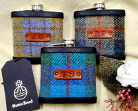 Groomsmans-gifts-set-of-three-harris-tweed-monogrammed-flasks