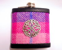 Hip flask in purple and pink Harris Tweed with Celtic knot, Ladies Day at the races, or gift for  christmas , birthday , Valentine's day or  7th anniversary  made in Scotland