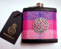 Hip flask in purple and pink Harris Tweed with Celtic knot, Ladies Day at the races, or gift for  christmas , birthday , Valentine's day or  7th anniversary  made in Scotland