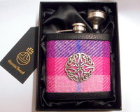 Hip flask in purple and pink Harris Tweed with Celtic knot, Ladies Day at the races, or gift for  christmas , birthday , Valentine's day or  7th anniversary  made in Scotland