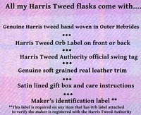 Harris Tweed Hip Flask traditional Herringbone weave with thistle chose colour Scottish gift
