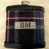 Your Wedding kilt tartan Hip Flasks  with leather labels personalized with names  for Best Man, Usher, Father of Bride or groomsmen, .Scottish luxury gift