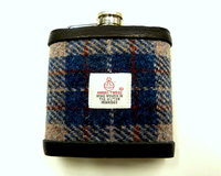 Harris Tweed hip flask in beige, deep blue, burgundy red traditional plaid weave