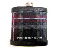 Isle of Skye, Black Watch, Hebridean thistle,Hebridean Heather tartan hip flask with stainless steel engraved tag with name, initials,  date, motto etc. of your choice