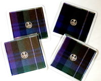 Isle of Skye tartan drinks coasters with thistle, wipe clean easy care and durable