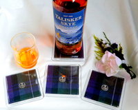 Isle of Skye tartan drinks coasters with thistle, wipe clean easy care and durable