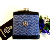 Harris Tweed Hip Flask traditional Herringbone weave with thistle chose colour Scottish gift