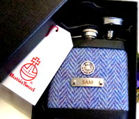 Harris Tweed Hip Flasks Choice of 30 tweeds with custom engraved name and thistle, groomsmen gifts in sets of 3-6