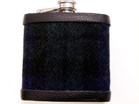 Harris Tweed hip flask in Black Watch Tartan , dark green and blue,  made in scotland  by Tweed with a Twist, an ideal retirement gift ,  best man , groomsman or birthday present