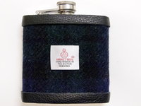 Harris Tweed hip flask in Black Watch Tartan , dark green and blue,  made in scotland  by Tweed with a Twist, an ideal retirement gift ,  best man , groomsman or birthday present