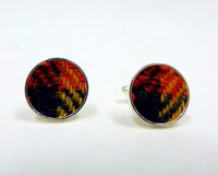 Round Buchanan Tartan Harris Tweed cuff links made in Scotland  ideal cufflinks for weddings , Best Man or groomsman gift for men