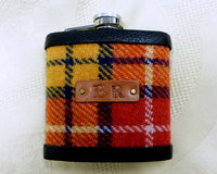 Buchanan Tartan Harris Tweed hip flask optional personalisation,  made in Scotland