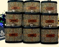 Personalised Groomsman gifts  Harris Tweed hip flasks with individual names on leather labels Scottish luxury gift for wedding  Best Man, Usher, Father of Bride or groom, choice of tweeds.