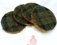 Wood slice Harris Tweed drinks coasters " Black Cuillins " set of four made in Scotland a unique handmade gift