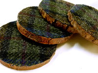 Wood slice Harris Tweed drinks coasters " Black Cuillins " set of four made in Scotland a unique handmade gift
