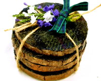 Wood slice Harris Tweed drinks coasters " Black Cuillins " set of four made in Scotland a unique handmade gift