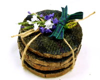 Wood slice Harris Tweed drinks coasters " Black Cuillins " set of four made in Scotland a unique handmade gift