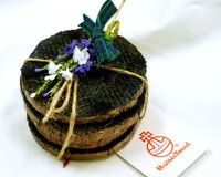 Wood slice Harris Tweed drinks coasters " Black Cuillins " set of four made in Scotland a unique handmade gift