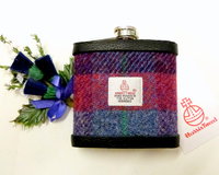 Harris-tweed-hip-flask-purple-red-and-blue-boxed-gift-for-men