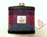 Harris-tweed-hip-flask-purple-red-and-blue-boxed-gift-for-men