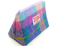 Harris Tweed pastel colours Cosmetic  make-up bag with matching compact mirror , lilac, jade, pink and blue