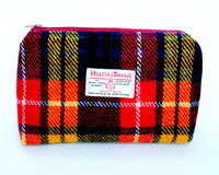 Buchanan Tartan Harris Tweed Cosmetic  make-up bag with matching compact mirror , red yellow blue plaid