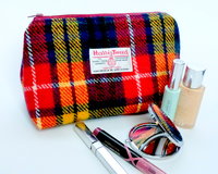 Buchanan Tartan Harris Tweed Cosmetic  make-up bag with matching compact mirror , red yellow blue plaid