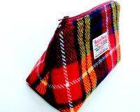 Buchanan Tartan Harris Tweed Cosmetic  make-up bag with matching compact mirror , red yellow blue plaid